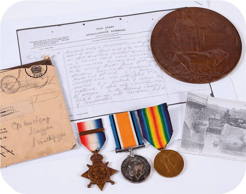 First World War medal group, memorial plaque and war diary