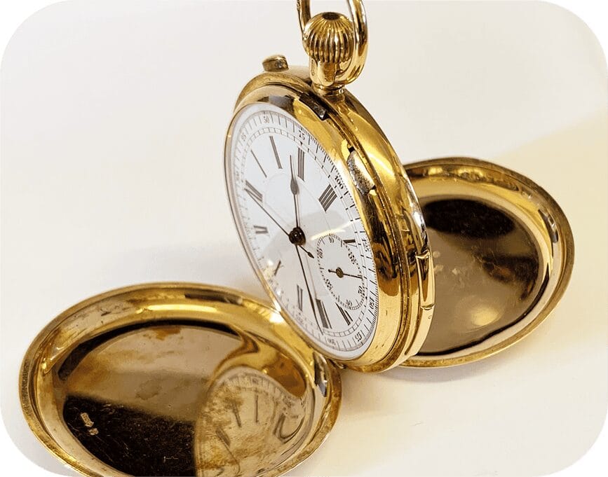 Gold full hunter pocket watch with enamel dial