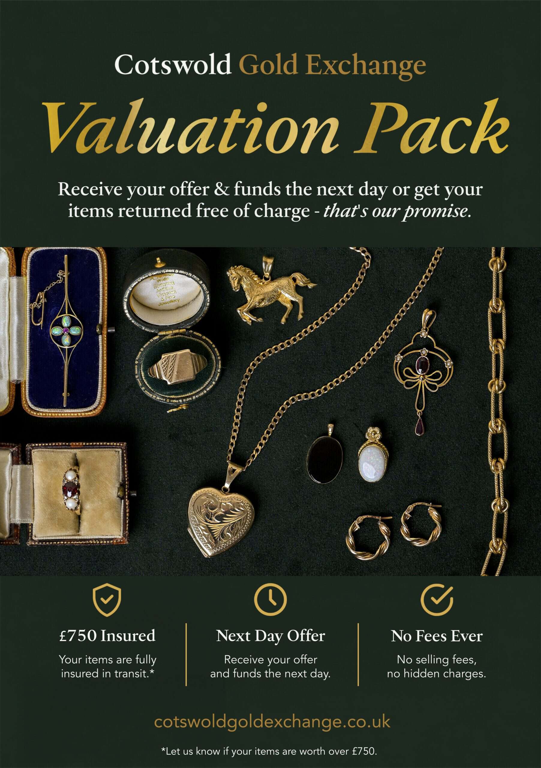 The free postal valuation pack — security bag, pre-paid envelope and valuation form